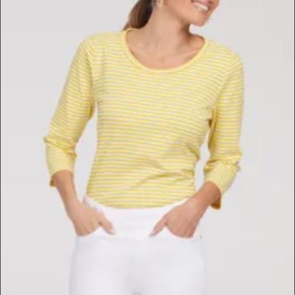 Tribal Yellow and White Stripe Jersey Top with Navy Cross Back Detail Size Large